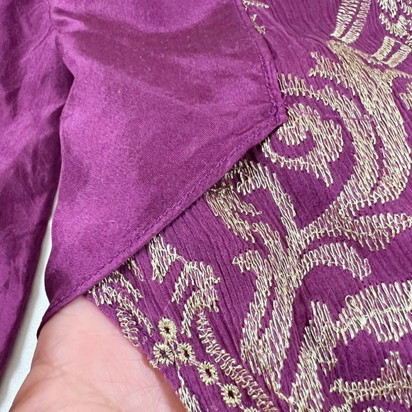 Sundance Blouse Renaissance Embroidered Silk Top Purple Gold Mixed Textures Sz M - Picture 6 of 15